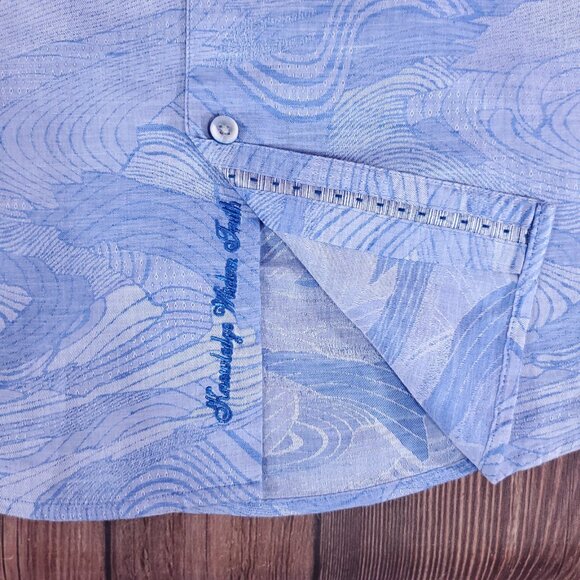 Robert Graham Mens L Classic Fit Wave Marble Swirl Linen Blend Button Up Shirt - Picture 9 of 16